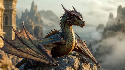 Majestic Dragon Perched on Rocky Cliff