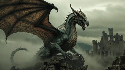 Majestic Green Dragon on Cliff