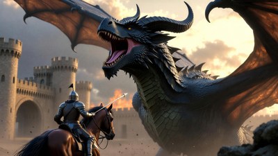 Knight on Horse Facing Dragon