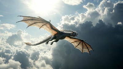 Dragon Flying in Clouds