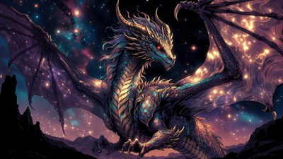 Majestic Blue Dragon in Starry Sky