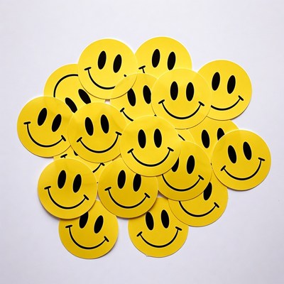 Pile of yellow smiley face stickers