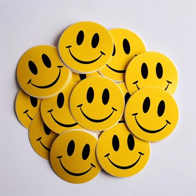 Pile of yellow smiley face stickers