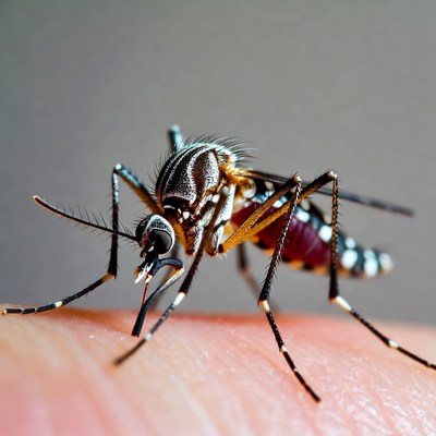 Mosquito on human finger