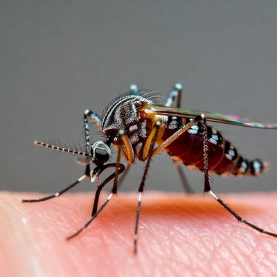 Mosquito on human finger