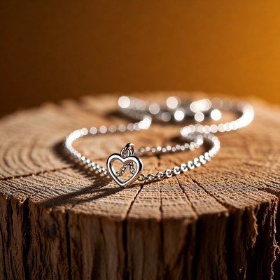 Silver Heart Pendant Necklace on Wood