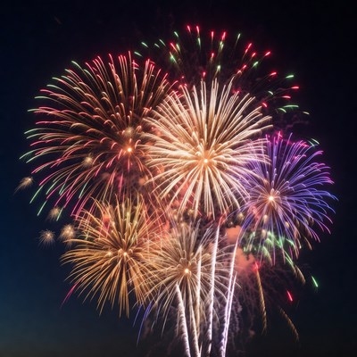 Colorful Fireworks Exploding in Night Sky