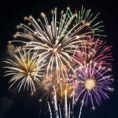 Colorful Fireworks Exploding at Night