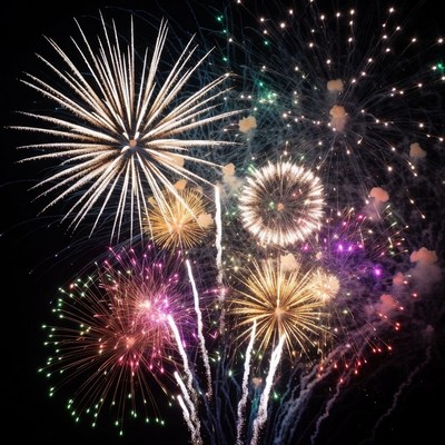 Colorful Fireworks Exploding in Night Sky