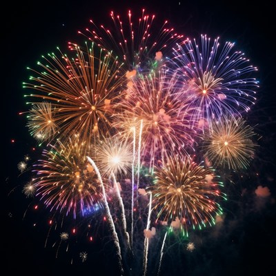 Colorful Fireworks Exploding in Night Sky