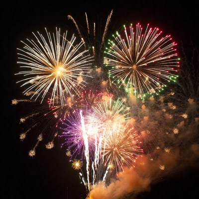 Colorful Fireworks Exploding in Night Sky