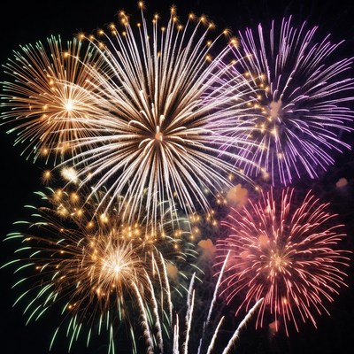 Colorful Fireworks Exploding in Night Sky