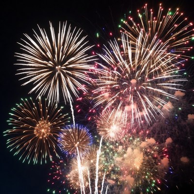 Colorful Fireworks Exploding in Night Sky