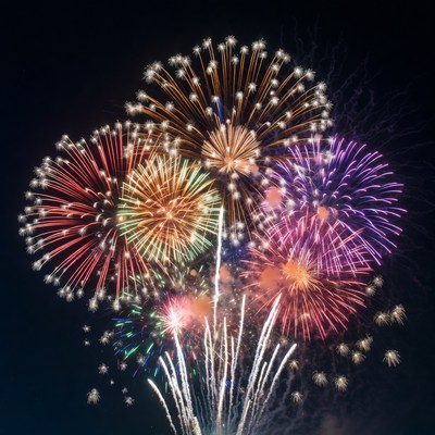 Colorful Fireworks Bursting in Night Sky