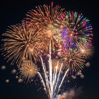Colorful Fireworks Exploding in Night Sky