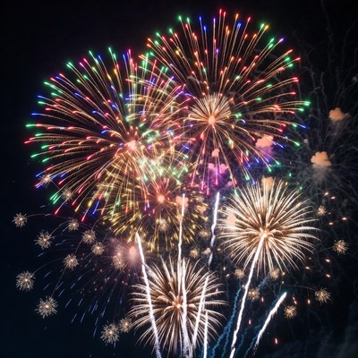 Colorful Fireworks Exploding in Night Sky