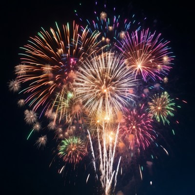 Colorful Fireworks Exploding in Night Sky