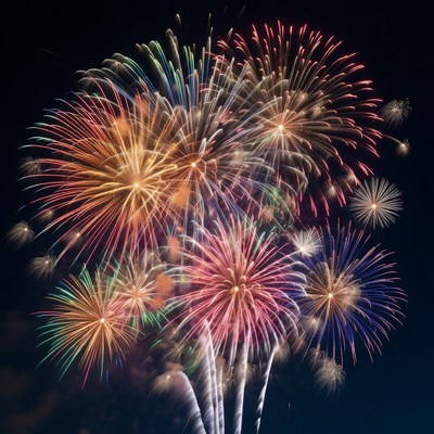 Colorful Fireworks Exploding in Night Sky