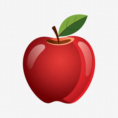 Red apple with green leaf