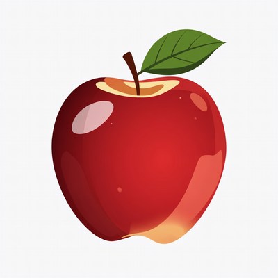 Red apple with green leaf