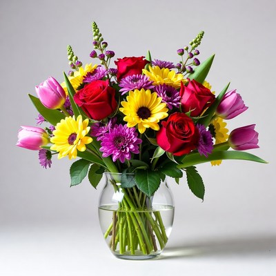 Colorful Bouquet in Glass Vase