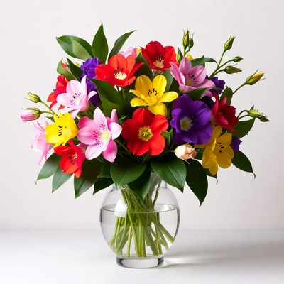 Colorful Flowers in Glass Vase