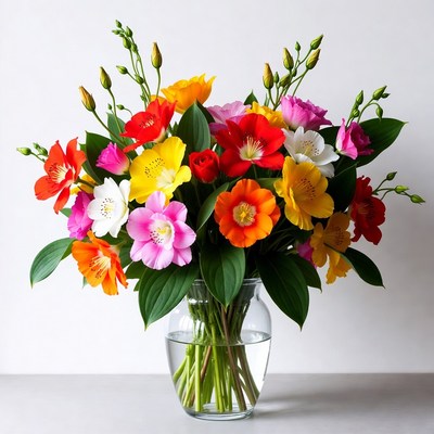 Colorful Bouquet in Glass Vase