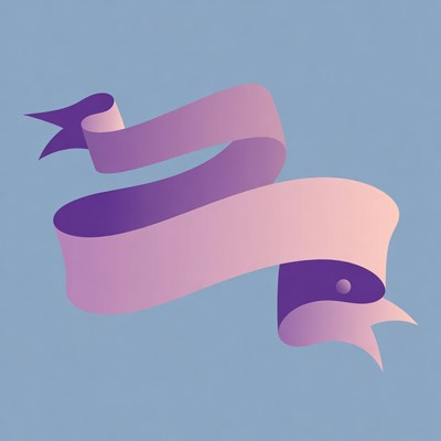 Purple ribbon banner on blue background