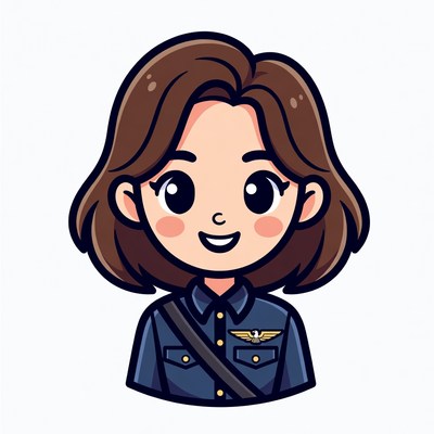 Cartoon Asian female pilot smiling