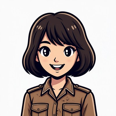 Smiling Anime Girl in Khaki Uniform