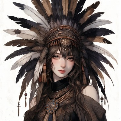 Anime girl in Native American headdress