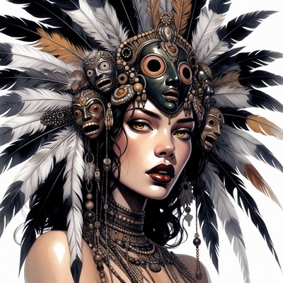 Woman in tribal feathered headdress