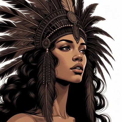 Beautiful Indigenous woman in feather headdress