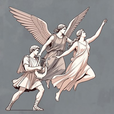 Apollo with winged Muses illustration