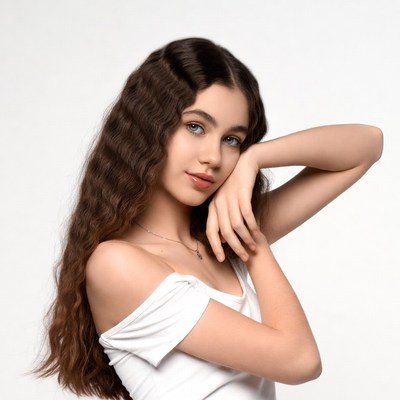 Teen girl with wavy hair posing