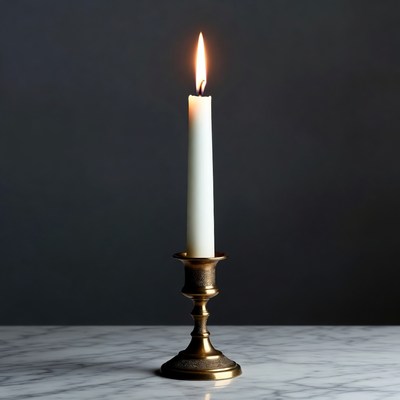 Burning Candle on Brass Candlestick