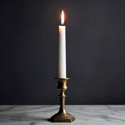 Burning Candle on Brass Candlestick