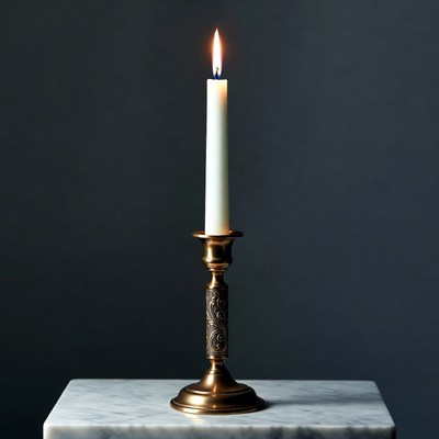 Lit Candle on Brass Candlestick
