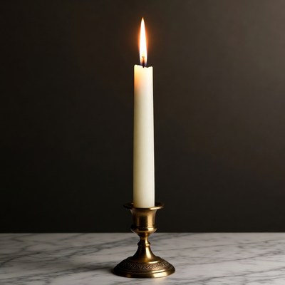 Lit Candle on Brass Candlestick