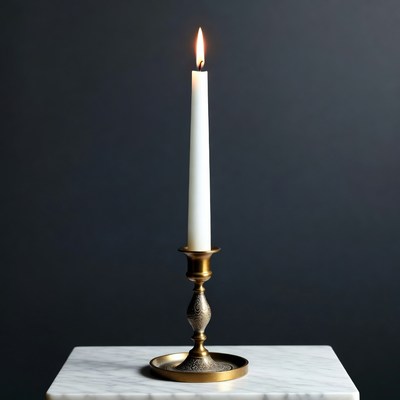 Burning Candle on Brass Candlestick