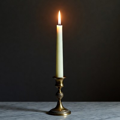 Lit Candle on Brass Candlestick
