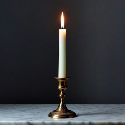 Lit Candle on Brass Candlestick