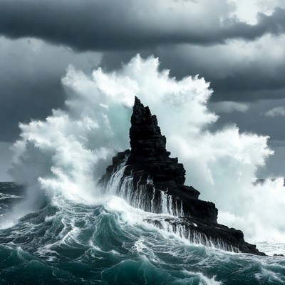 Ocean Waves Crashing on Rock Formation