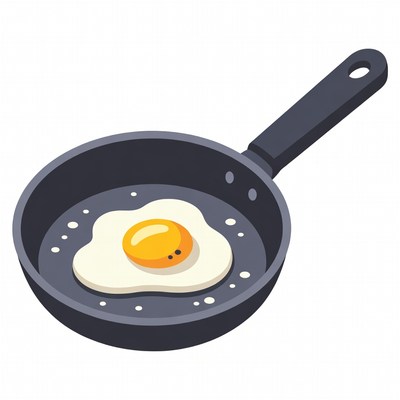 Fried egg in black frying pan