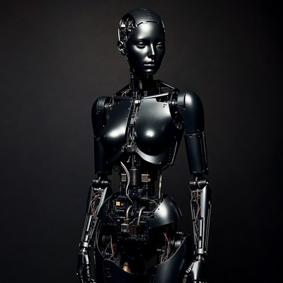 Black Female Robot Standing Pose