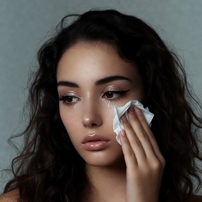 Woman wiping tears with tissue