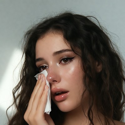 Woman wiping tears with tissue
