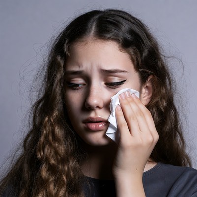 Girl crying with tissue