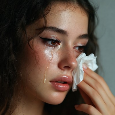Woman crying with tissue