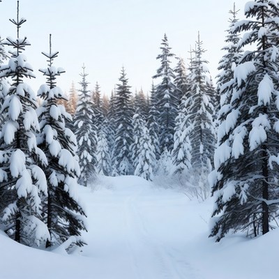 Snowy Pine Forest Trail